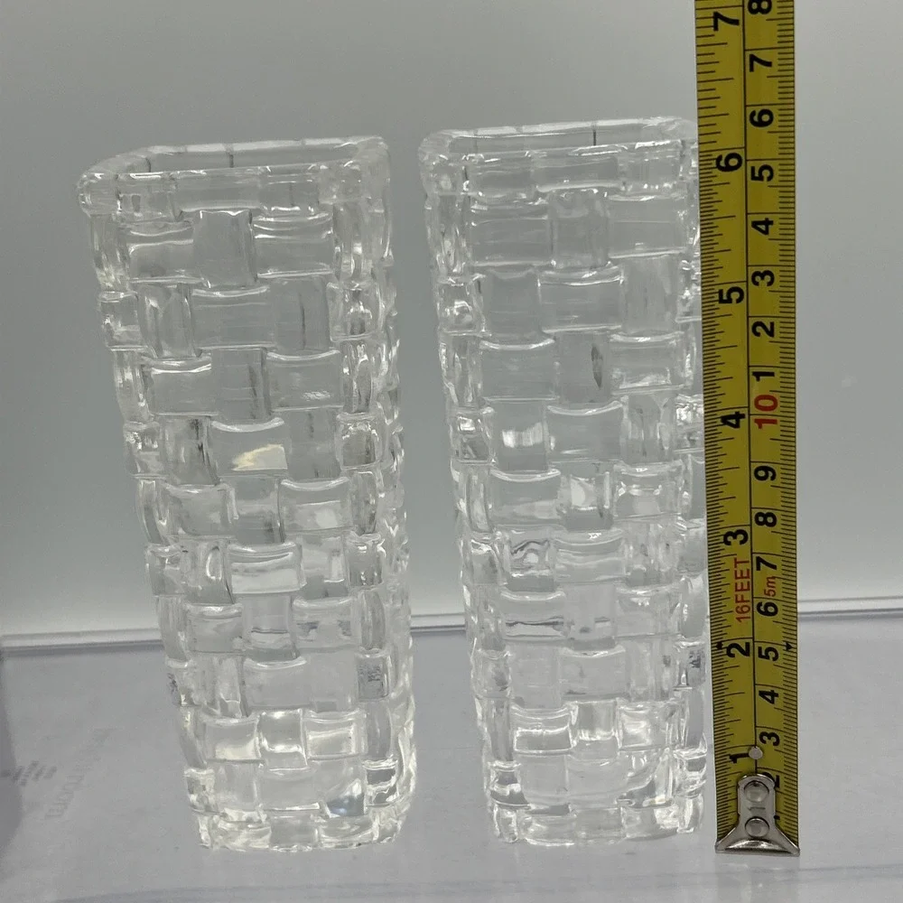 Set Of 2 German Nachtmann‎ Bossa Nova Basketweave Lead Crystal Vase Pair 6